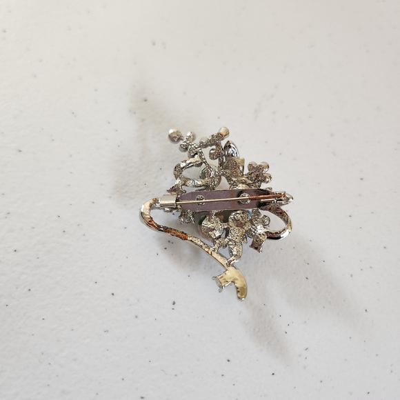 Vintage Floral Pastel Roses Silver Tone Brooch Pin Floral 90s 1990s Cottagecore - Picture 2 of 4